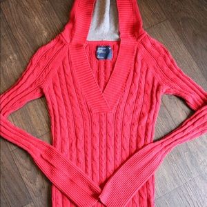 Red sweater! Slim fitting